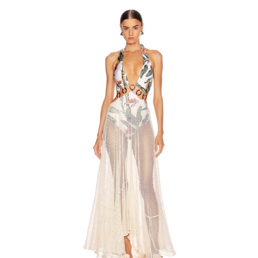 PatBO Beach Dress Cream and Black Mesh Detail Dress